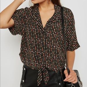 topshop front tie floral print shirt